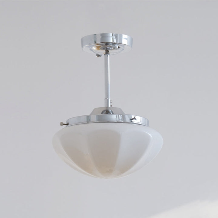 Suspension contemporaine scandinave ronde en fer et verre crème à 1 lumière pour salon 