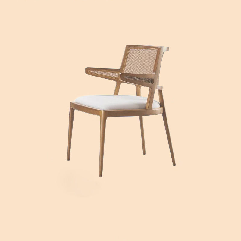 Silla de comedor de madera tapizada en cuero de microfibra cuadrada retro contemporánea con respaldo de ratán para comedor 