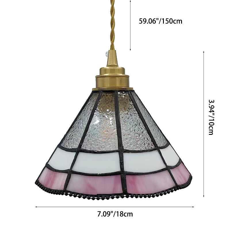 Lustre suspendu traditionnel vintage en laiton, verre, cylindre quadripartite, corne, treillis, à 1 lumière pour salle à manger 