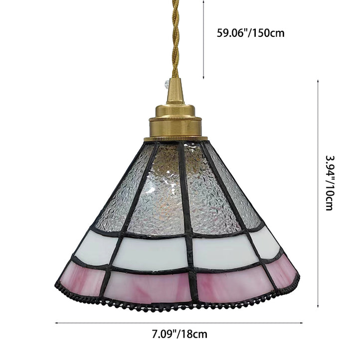 Lustre suspendu traditionnel vintage en laiton, verre, cylindre quadripartite, corne, treillis, à 1 lumière pour salle à manger 