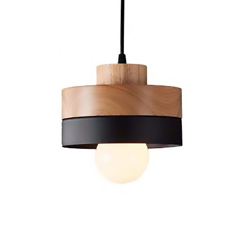 Moderne minimalistische Macaron Square Eisen Holz 1-Licht Pendelleuchte für Wohnzimmer 