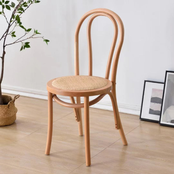 Contemporary Retro Faux Rattan Rubberwood Round Arched Dining Chair Backrest For Dining Room