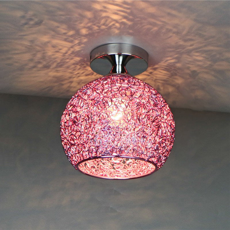 Lámpara de techo semiempotrada de 1 luz con bola de tejido de hierro y aluminio escandinavo contemporáneo para pasillo 