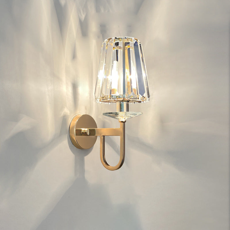 Modern Luxury Metal Iron Stainless Steel Crystal Ball Cylinder 1-Light Wall Sconce Lamp For Bedside