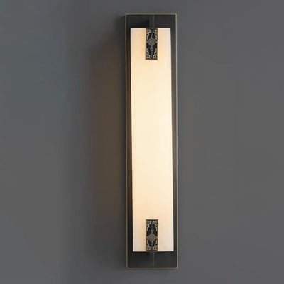 Modern Transitional Rectangular Copper Marble LED Outdoor Wall Sconce Lamp For Outdoor Patio