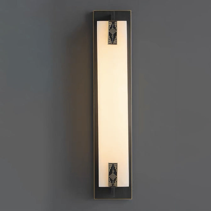 Modern Transitional Rectangular Copper Marble LED Outdoor Wall Sconce Lamp For Outdoor Patio