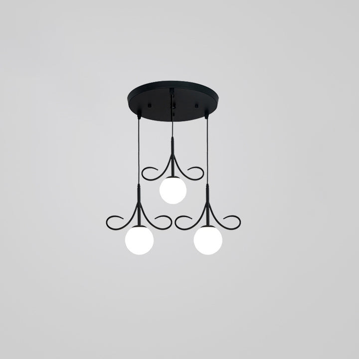 Lustre à 3 lumières en fer et verre avec barbes nordiques contemporaines pour salle à manger 