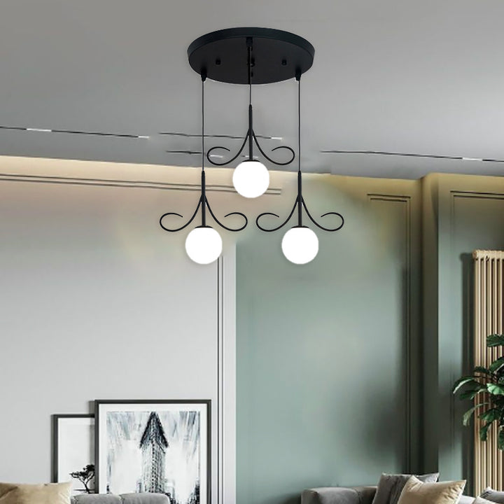 Lustre à 3 lumières en fer et verre avec barbes nordiques contemporaines pour salle à manger 