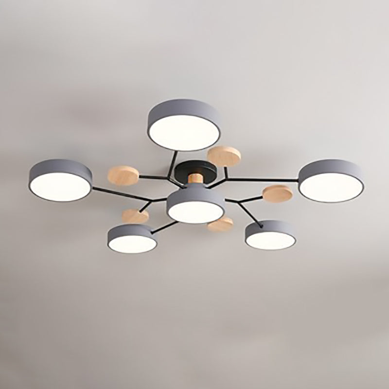 Lustre semi-encastré contemporain scandinave à design de branche moléculaire ronde LED pour salon 