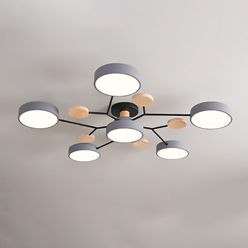 Contemporary Scandinavian Round Molecule Branch Design LED Semi-Flush Mount Ceiling Light For Living Room