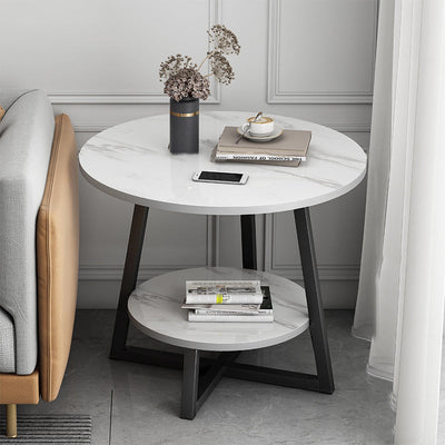 Table d'appoint ronde en panneau de densité simplicité moderne avec base en fer à 2 niveaux pour le salon 
