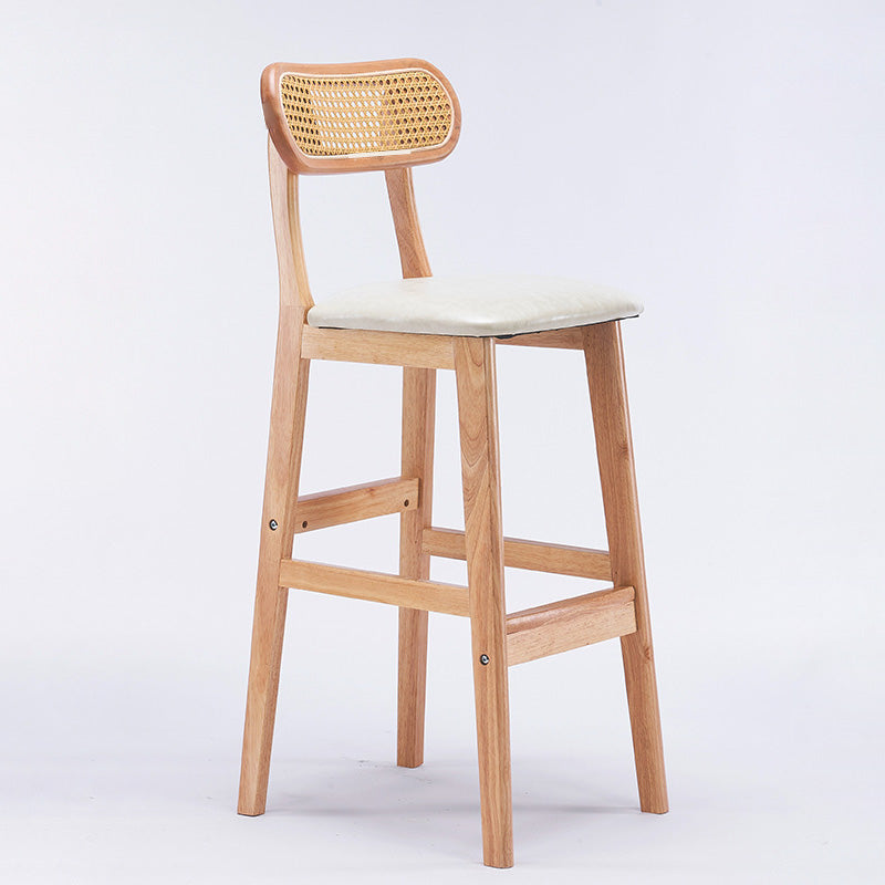Tabouret de comptoir moderne minimaliste en cuir PU avec rotin rembourré en bois de caoutchouc, dossier ouvert, repose-pieds pour cuisine 