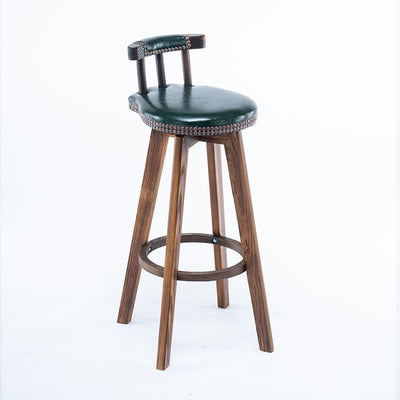 Tabouret de bar pivotant contemporain rond en cuir avec pieds en bois, dossier bas et repose-pieds pour salle à manger 