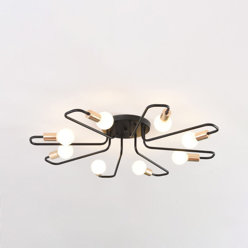 Ligne de tube incurvé nordique contemporain Fer 6/8 lumières Plafonnier semi-encastré pour salon 