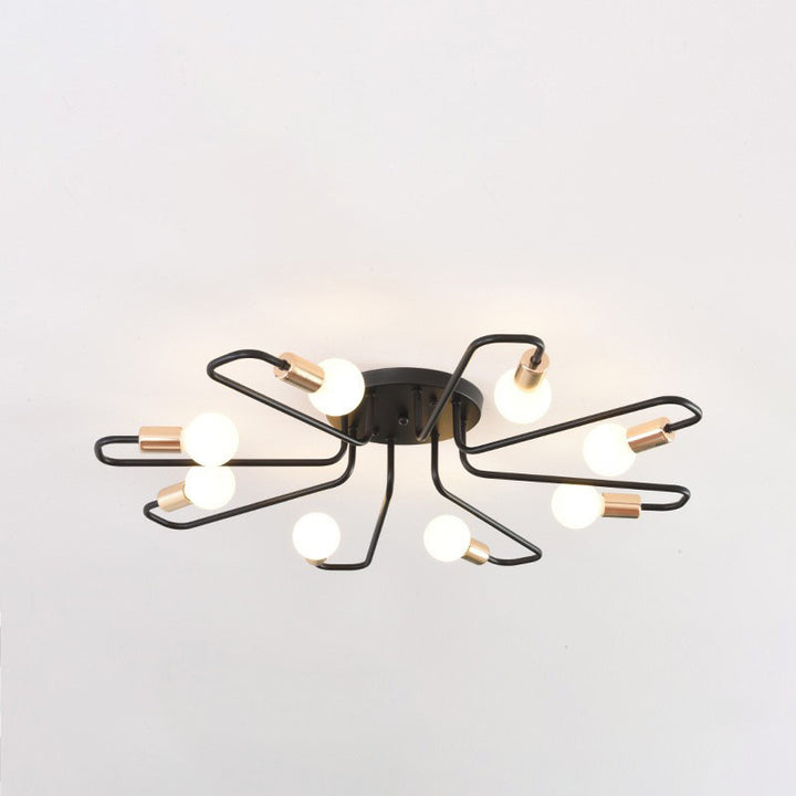 Ligne de tube incurvé nordique contemporain Fer 6/8 lumières Plafonnier semi-encastré pour salon 