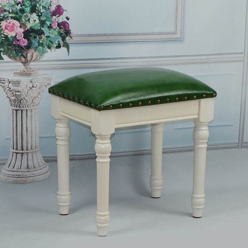 Tabouret de coiffeuse sans dossier ni accoudoirs en bois massif, cuir synthétique et lin carré scandinave contemporain pour chambre 