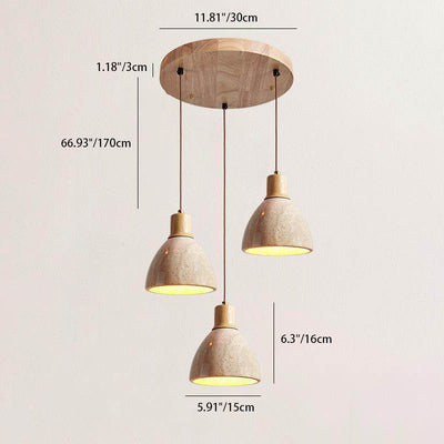 Traditional Japanese Wood Round Mouth 1/3-Light Chandelier For Dining Room