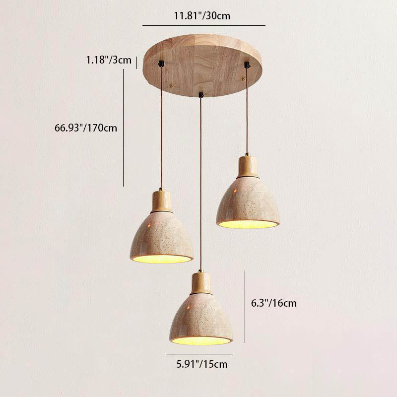 Traditional Japanese Wood Round Mouth 1/3-Light Chandelier For Dining Room