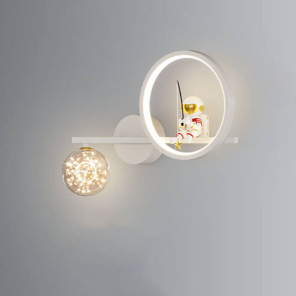 Creative Children Moon Astronaut Acrylic Circle Ring LED Wall Sconce Lamp