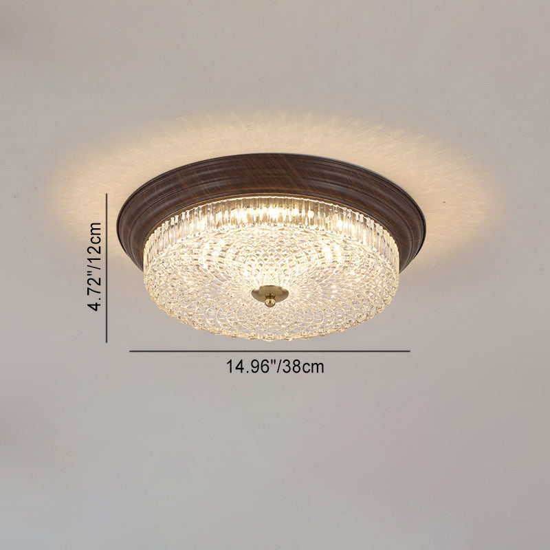 مصباح سقف LED بتصميم دائري تقليدي من الكريستال الزجاجي مع حديد وحبيبات خشب للماء لغرفة المعيشة 