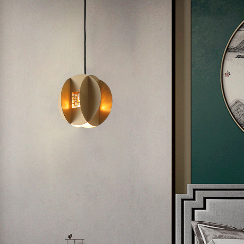 Traditional Chinese Copper Glass Cylinder Elliptical Hollow 1/3/6 Light Chandelier For Entryway