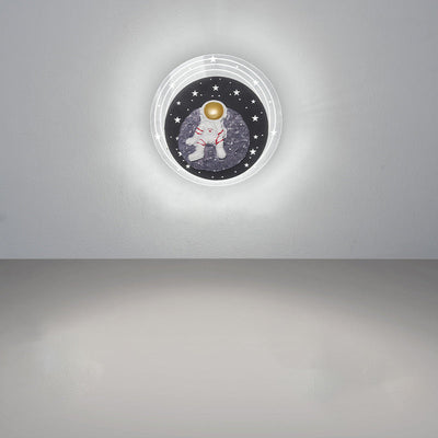 Zeitgenössische kreative Sternenhimmel Mond Harz Astronaut Runde LED Wandleuchte Lampe für Wohnzimmer 