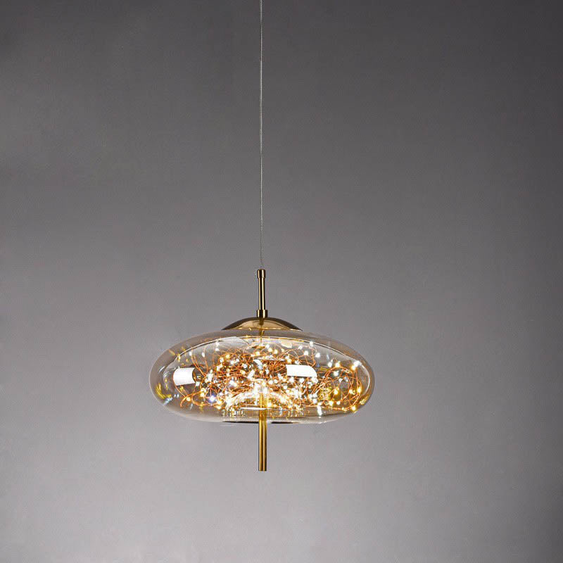 Zeitgenössisches skandinavisches zylindrisches ovales Glas 1-Licht Pendelleuchte für das Schlafzimmer 
