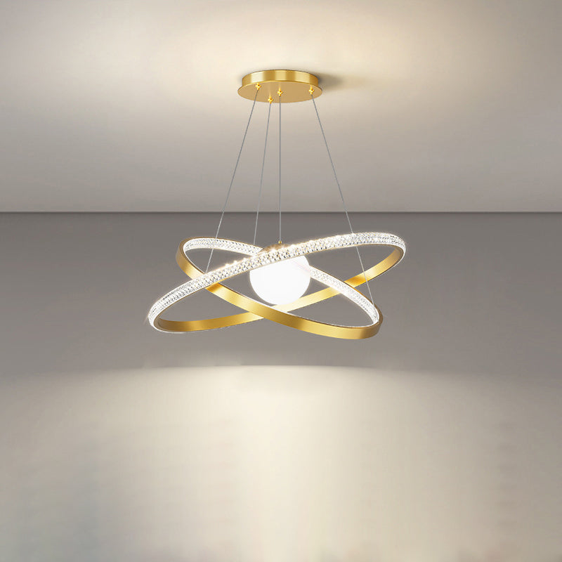Lustre LED en fer et silicone à double cercle de luxe contemporain pour salon 