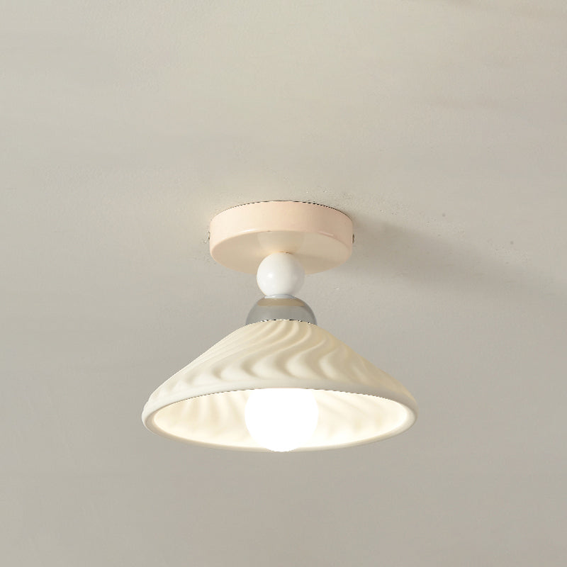 Luz de techo semiempotrada de 1 luz con pantalla redonda geométrica de cerámica crema contemporánea escandinava para sala de estar 