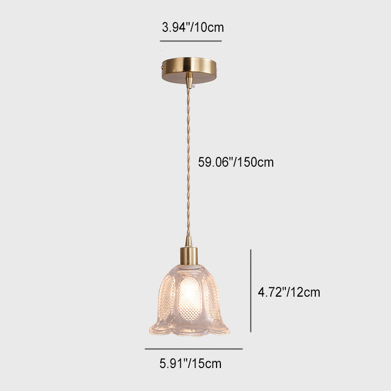 Zeitgenössische Luxus-Antik Messing Blume Glas Design 1-Licht Pendelleuchte für Wohnzimmer 