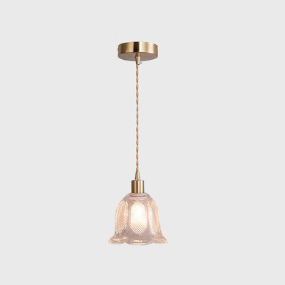 Zeitgenössische Luxus-Antik Messing Blume Glas Design 1-Licht Pendelleuchte für Wohnzimmer 