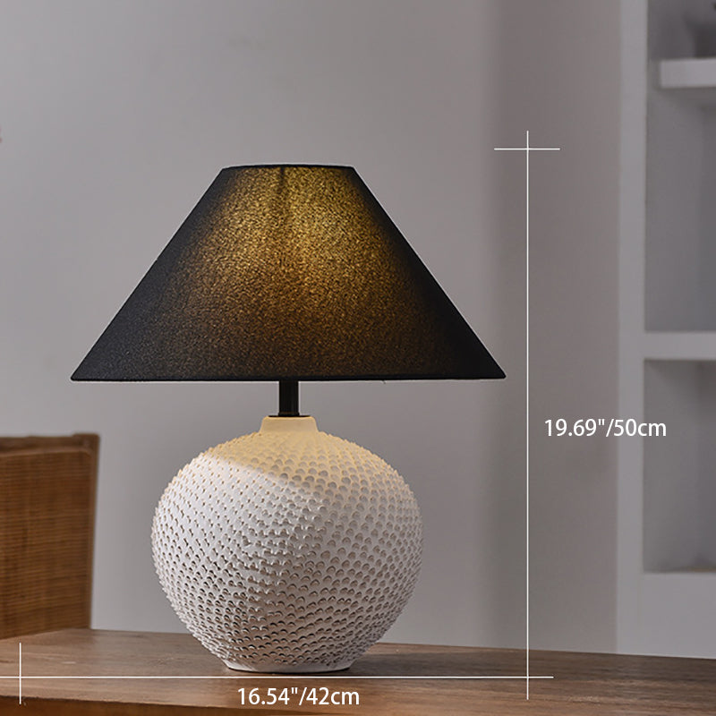 Modern Vintage Ceramic Jar Linen Fabric Handmade 1-Light Table Lamp For Living Room