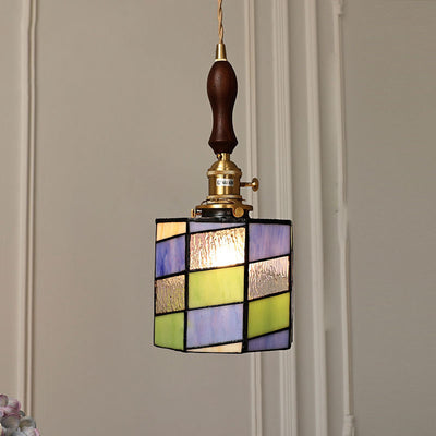 Modern Creative Minimalist Stained Glass Cylinder 1-Light Pendant Light