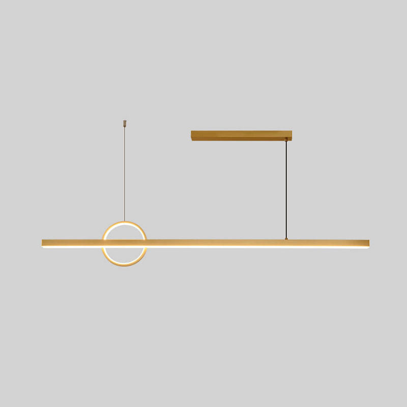 Lámpara colgante LED para isla de cocina de acrílico y cobre con diseño moderno minimalista de líneas y círculos para sala de estar 