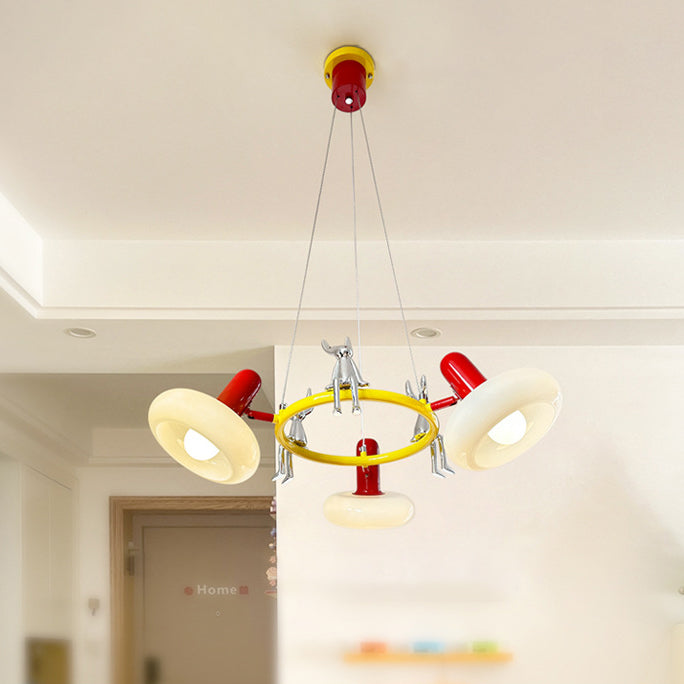 Lámpara de araña contemporánea con anillo de hierro nórdico y pantalla de vidrio de conejo de 3/5/6 luces para sala de estar 