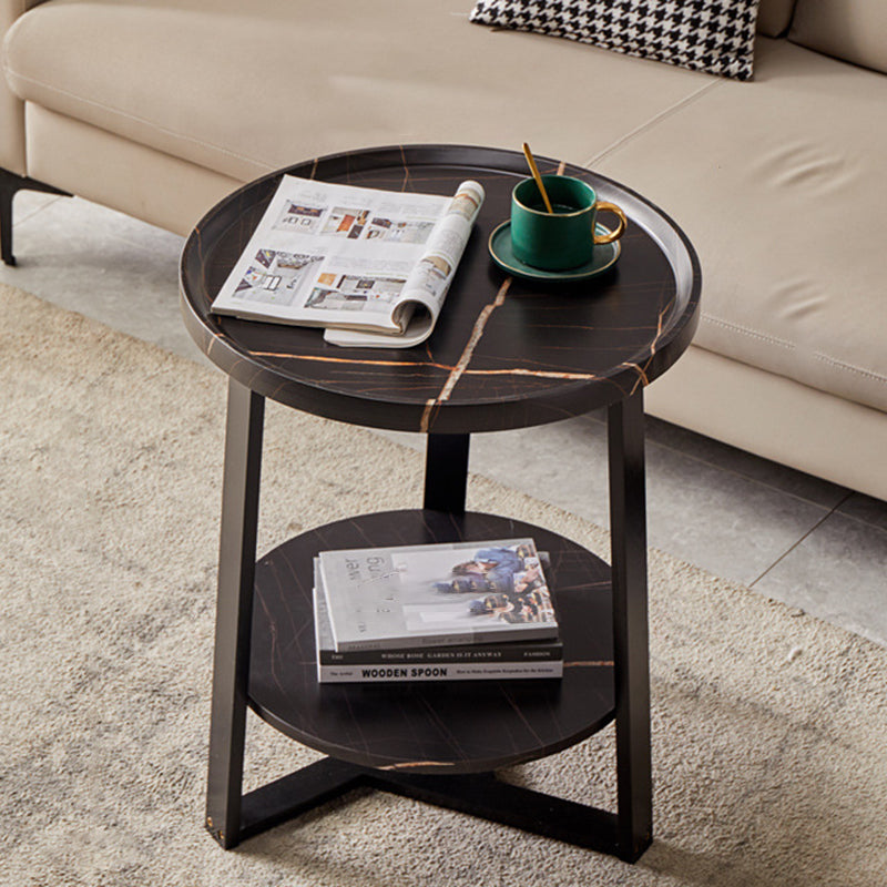 Contemporary Scandinavian Round MDF Iron End Table 2-Tier For Living Room