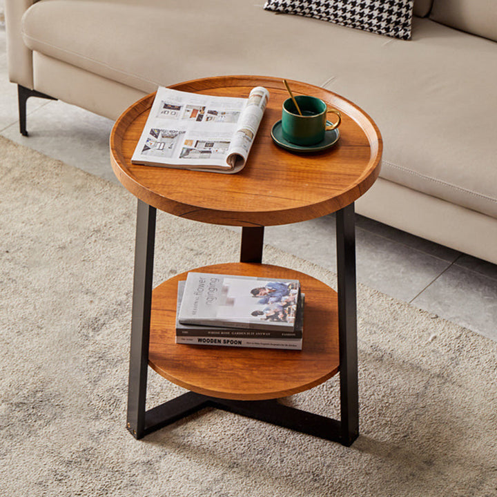 Contemporary Nordic Round Iron MDF Coffee Table 2-Tier For Living Room