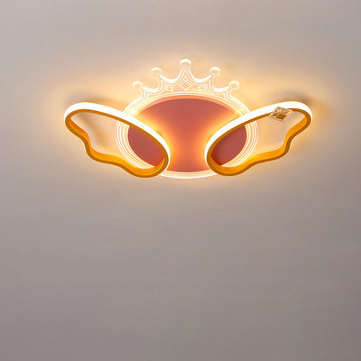 Modern Art Deco Butterfly Crown Round Acrylic Iron LED Flush Mount Ceiling Light For Bedroom