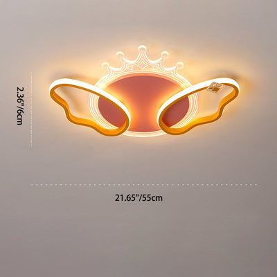 Modern Art Deco Butterfly Crown Round Acrylic Iron LED Flush Mount Ceiling Light For Bedroom