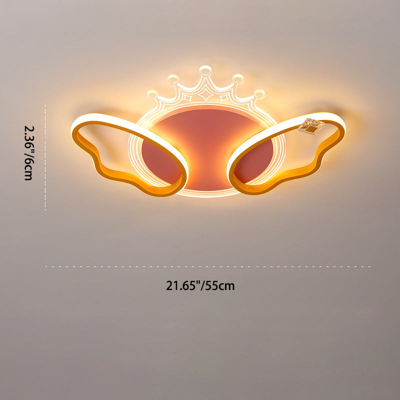 Modern Art Deco Butterfly Crown Round Acrylic Iron LED Flush Mount Ceiling Light For Bedroom