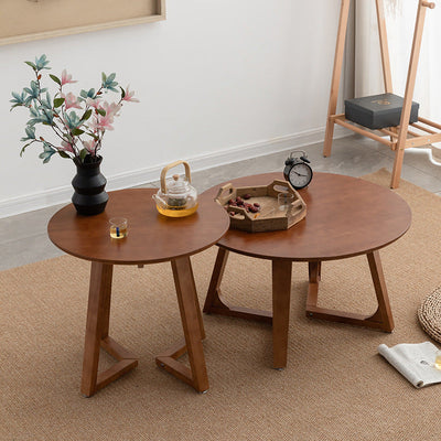Table basse contemporaine en bois rond avec pieds en V pour salon 
