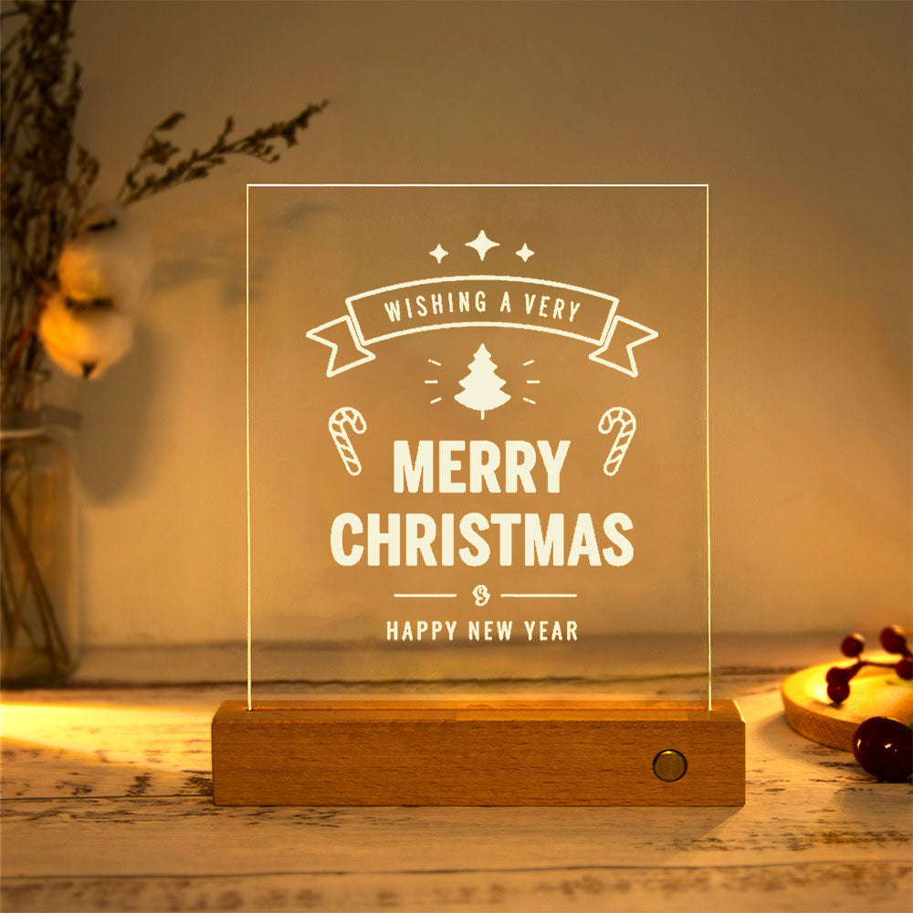 Moderne Weihnachtsrechteckige Acrylplatte Massivholz USB LED Tischlampe 