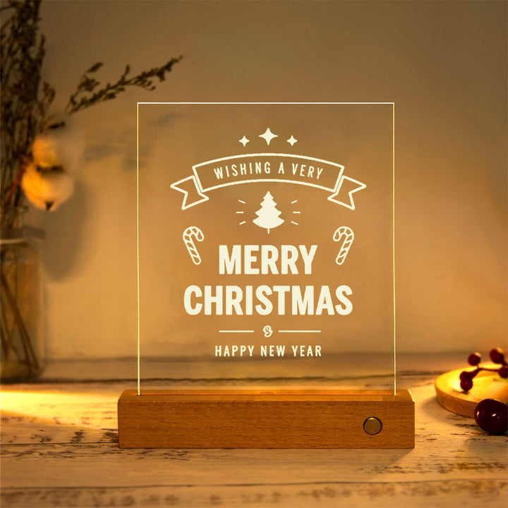 Moderne Weihnachtsrechteckige Acrylplatte Massivholz USB LED Tischlampe 