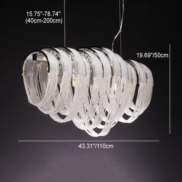 Lustre contemporain rectangulaire de luxe avec franges en cristal et acier inoxydable 9/11/13 lumières pour salle à manger 