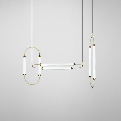Zeitgenössische industrielle Streifen elliptische Eisen Glas LED Pendelleuchte für Esszimmer 
