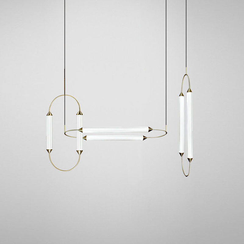 Zeitgenössische industrielle Streifen elliptische Eisen Glas LED Pendelleuchte für Esszimmer 
