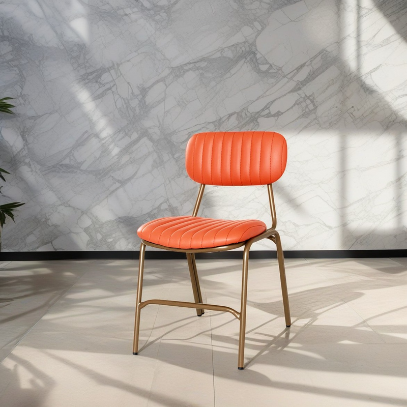 Chaise de salle à manger contemporaine en cuir industriel avec dossier et repose-pieds en fer carré à rayures elliptiques 