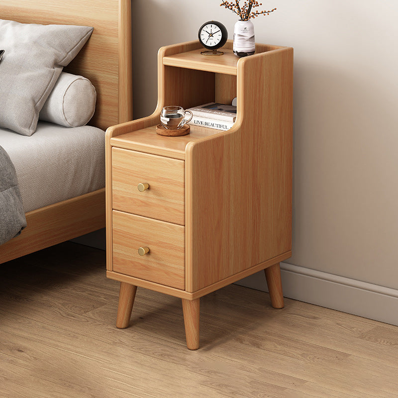 Table de nuit rectangulaire en bois traditionnel chinois avec panneau de densité à 2 tiroirs pour chambre à coucher 