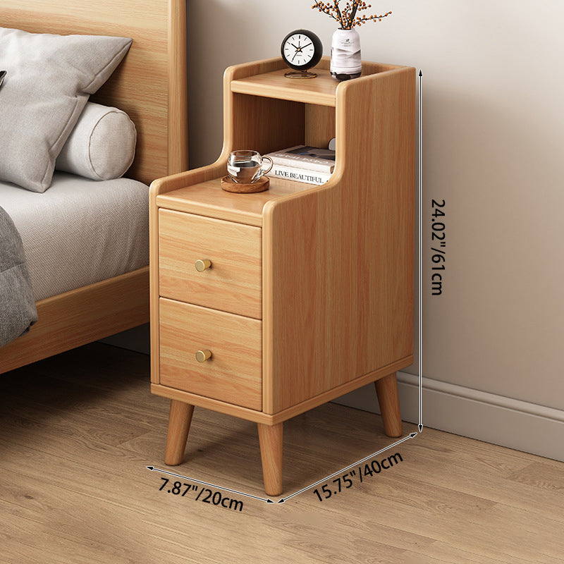 Table de nuit rectangulaire en bois traditionnel chinois avec panneau de densité à 2 tiroirs pour chambre à coucher 