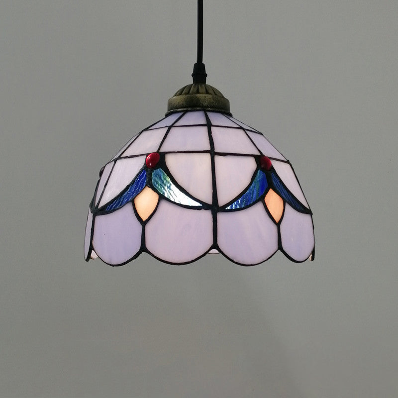 Traditionelle Tiffany Halbrunde Glas 1-Licht Pendelleuchte für Schlafzimmer 